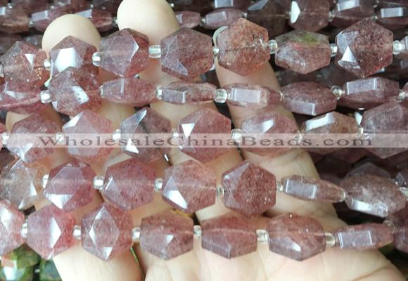 HABS08 15 inches 12mm faceted hexagon red strawberry quartz beads wholesale