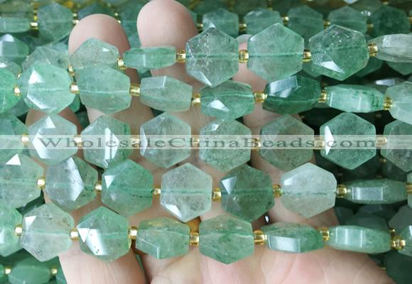 HABS09 15 inches 12mm faceted hexagon green strawberry quartz beads wholesale