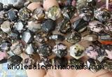 HABS12 15 inches 12mm faceted hexagon black veined rhodonite beads wholesale