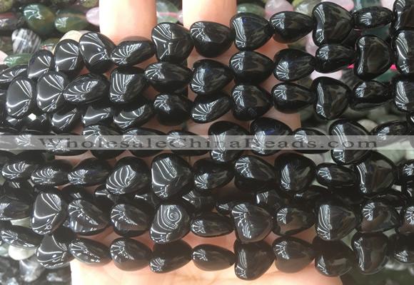 HGBS23 15 inches 12mm heart black agate gemstone beads wholesale