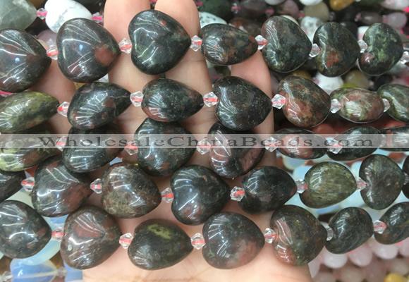 HGBS57 15 inches 20mm heart bloodstone gemstone beads wholesale