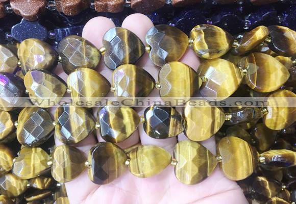 HGBS97 15 inches 18mm faceted heart yellow tiger eye gemstone beads