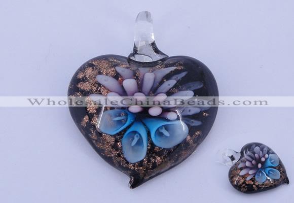 LP21 14*36*42mm heart inner flower lampwork glass pendants