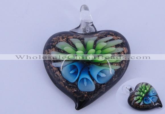 LP22 15*36*44mm heart inner flower lampwork glass pendants