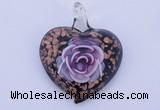 LP25 15*40*50mm heart inner flower lampwork glass pendants