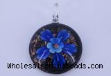 LP47 13*35*46mm flat round inner flower lampwork glass pendants