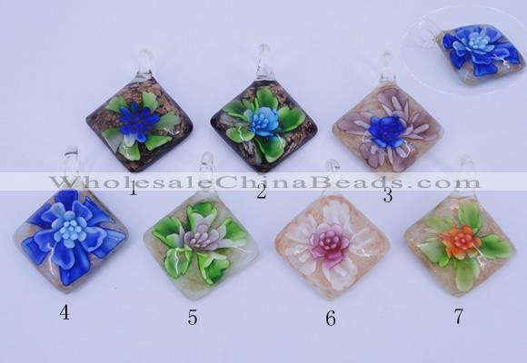 LP70 12*38*48mm diamond inner flower lampwork glass pendants