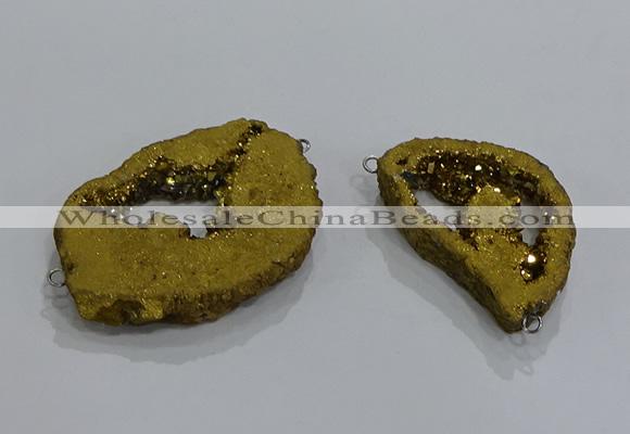 NGC1273 25*30mm - 30*40mm freeform plated druzy agate connectors