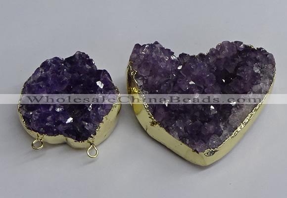 NGC1324 45*50mm - 50*60mm heart druzy amethyst connectors