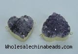 NGC371 33*35mm - 38*40mm heart druzy amethyst gemstone connectors