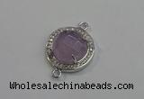 NGC5018 20mm flat round amethyst with rhinestone connectors