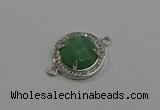 NGC5020 20mm flat round green aventurine with rhinestone connectors