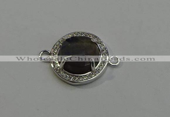 NGC5024 20mm flat round labradorite with rhinestone connectors