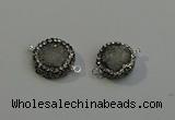 NGC5048 12mm - 14mm flat round druzy quartz with rhinestone connectors