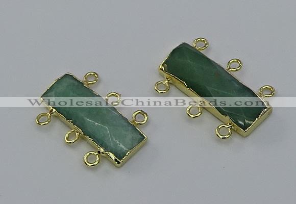 NGC5361 12*30mm - 15*30mm faceted rectangle green aventurine connectors