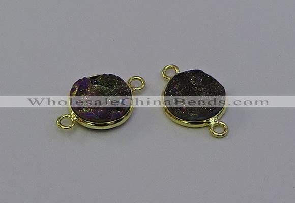 NGC5598 15mm - 16mm coin plated druzy agate connectors wholesale