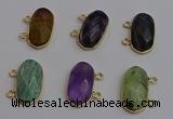 NGC5828 13*25mm faceted oval mixed gemstone connectors wholesale