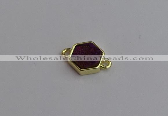 NGC5852 12*12mm hexagon plated druzy agate connectors wholesale