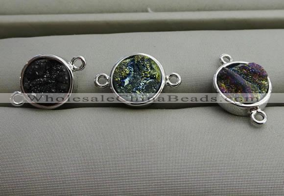 NGC6005 12mm coin plated druzy agate connectors wholesale