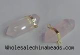 NGC665 10*35mm - 15*40mm faceted nuggets rose quartz connectors