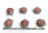 NGC7074 14mm faceted flat teardrop pink wooden jasper connectors