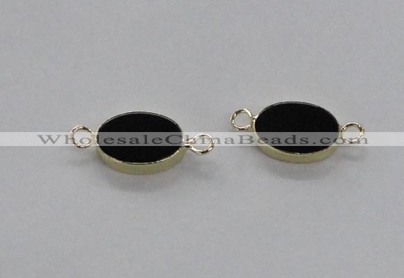 NGC717 13*18mm oval black agate gemstone connectors wholesale