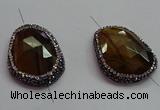 NGC7524 25*35mm - 28*38mm faceted freeform yellow tiger eye connectors