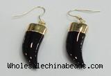 NGE161 11*28mm – 11*30mm oxhorn black agate gemstone earrings