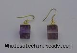 NGE5085 10*15mm cube light amethyst gemstone earrings wholesale