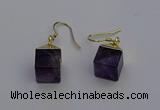 NGE5086 10*15mm cube amethyst gemstone earrings wholesale