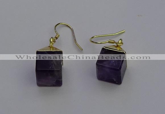 NGE5086 10*15mm cube amethyst gemstone earrings wholesale