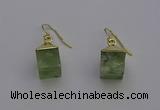 NGE5090 10*15mm cube green rutilated quartz gemstone earrings wholesale