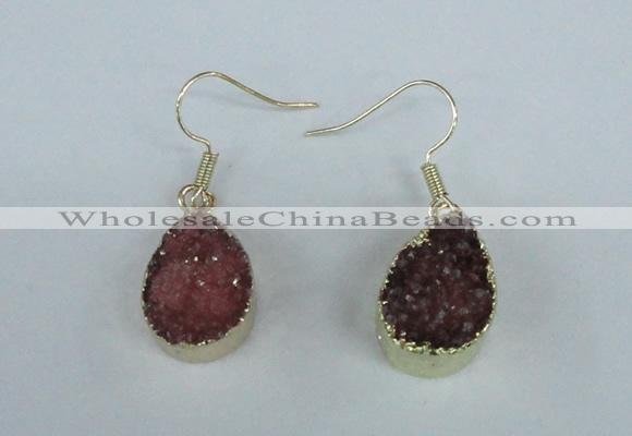 NGE82 13*18mm teardrop druzy agate gemstone earrings wholesale