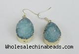 NGE92 18*25mm teardrop druzy agate gemstone earrings wholesale