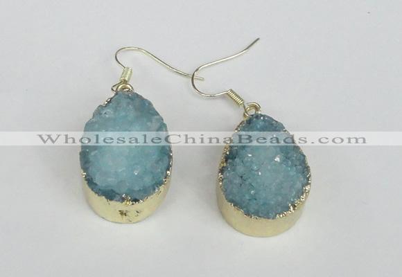 NGE92 18*25mm teardrop druzy agate gemstone earrings wholesale