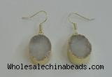 NGE98 15*20mm oval druzy agate gemstone earrings wholesale