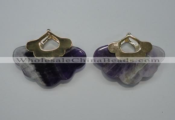 NGP1077 8*40*50mm amethyst gemstone pendants with brass setting