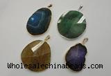 NGP1110 30*40 - 40*50mm freeform druzy agate pendants with brass setting