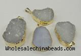 NGP1140 25*35mm - 40*45mm freeform druzy agate pendants with brass setting