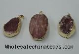 NGP1141 25*35mm - 40*45mm freeform druzy agate pendants with brass setting