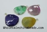 NGP1149 40*50mm - 50*55mm freeform druzy agate pendants with brass setting