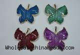 NGP1281 45*48mm butterfly agate pendants with brass setting