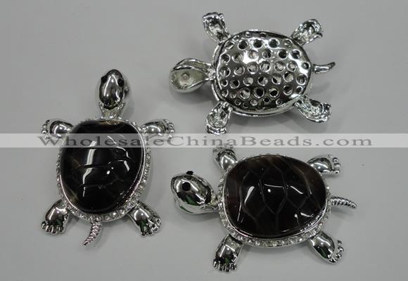 NGP1300 43*60mm tortoise agate pendants with crystal pave alloy settings