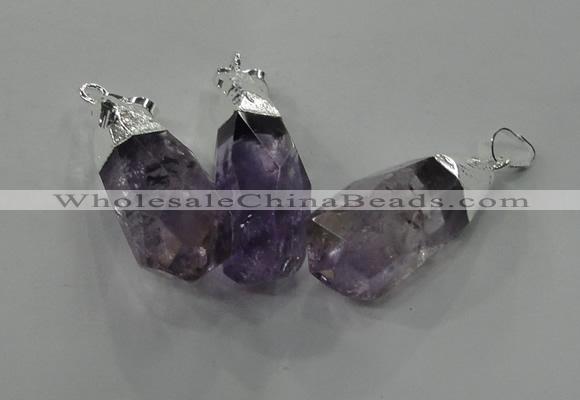 NGP1353 15*30mm - 18*40mm faceted nuggets amethyst pendants