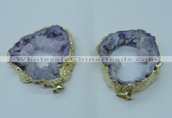 NGP1423 30*45mm - 45*55mm freeform plated druzy agate pendants