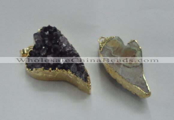 NGP1448 20*40mm - 28*45mm heart druzy amethyst gemstone pendants