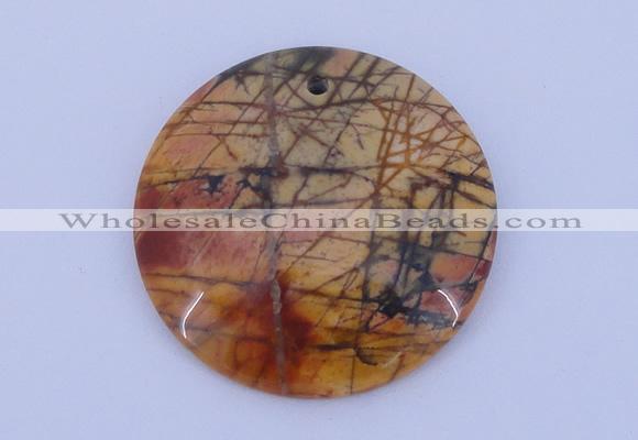 NGP149 2pcs 40mm flat round picasso jasper gemstone pendants