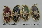 NGP1564 8*28*60mm oval agate with brass setting pendants