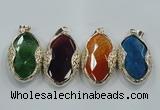 NGP1566 11*32*58mm marquise agate with brass setting pendants