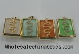 NGP1569 9*35*45mm rectangle agate with brass setting pendants